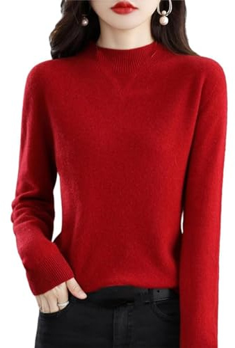 Kaschmir-Pullover für Damen, Kaschmir-Strick, langärmelig, Rundhalsausschnitt, Pullover, claret, XS