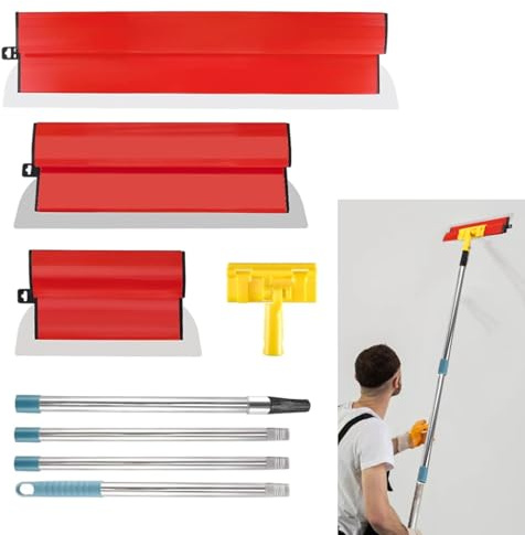 Flächenspachtel Set Profi, Multifunktionales Glättungsspatel Kit Enthalten 3 Schabern(25cm+40cm+60cm) mit 0.5mm Klinge und 160cm Teleskopstange, für große Arbeitsbereich Wand Dekoration