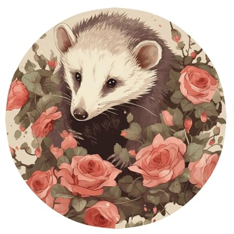 MCJDFWNMKM Tablecloth for Round Table 60 Inch Desktop Decoration Washable Table Cloth Opossum and Roses Tables Cover Soil Resistant Water Repellant Fabric Tablecloth for Dining Party Wedding