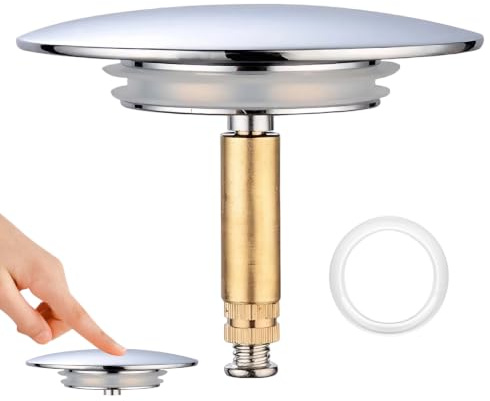 70mm Adjustable Pop-Up Bath Plug with Double Seal in Silver for Most Bathtub Drains, Bathroom Sinks, and Basins