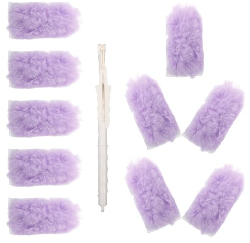 PENIKOKO Spolverino Telescopico in Microfibra Estensibile Fino a 89 Cm Manico lungo Bianco e 10 Panni Viola, Spolverino Antistatico Riutilizzabile per Auto, Mobili e Dispositivi