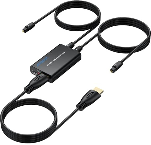 AUTOUTLET HDMI eARC/ARC ljudextraktor, eARC/ARC till dubbel optisk adapter | 192 kHz HDMI eARC/ARC till SPDIF ljudadapter, 2 x 1 m optisk kabel, PCM 2.0, Dolby/DTS 5.1, för HDTV Soundbar