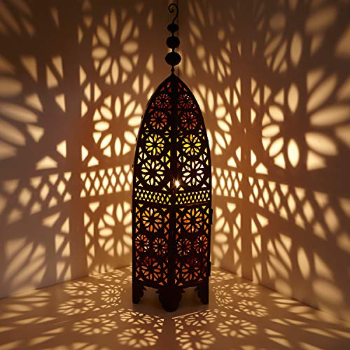 Casa Moro Orientalische Laterne marokkanische Eisenlaterne Anbar H80 cm edelrot-braun für draußen & Innen | Kunsthandwerk aus Marokko | hängend & stehend | Ramadan Gartenlaterne Bodenlaterne | L1672