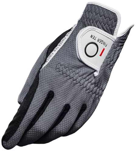 FINGER TEN Golf Gloves Men Left or Right Hand Rain Grip (Grey, M, Left)