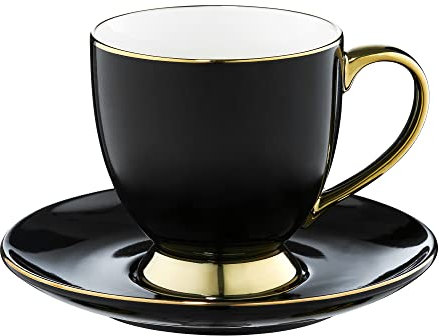 AMBITION Tasse mit Untertasse gold 220 ml Royal Porzellantasse für Kaffee Tee Cappuccino Geschenkidee