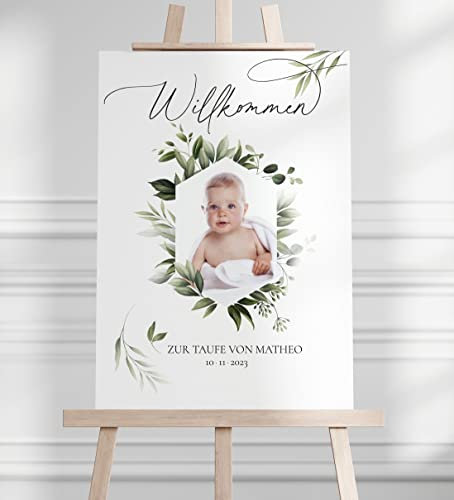 Manschin Laserdesign Willkommensschild Aluverbund personalisiert - Made in Germany - Welcome Willkommen Schild für Taufe, Geburtstag, Firmung, Kommunion, Konfirmation (45x30cm)