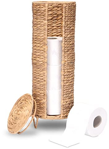 Decorasian Rangement de Papier Toilette Tressé en Jacinthe d'Eau - Porte-Papier pour Quatre Rouleaux - Support Debout DA-B0054 Naturel