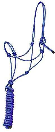 Rope Halter 4 Knot Stiff Polyester Training Halter with 10' Matching Lead Rope for Horses Black Red Blue Pink One Size Fits All (Blue)