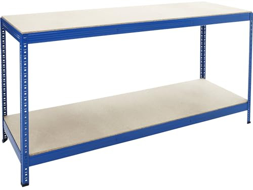 kaiserkraft | Arbeitstisch | blau | Spanplatte | 1800 x 600 x 900 mm | Breite 180 cm, 2 Etagen