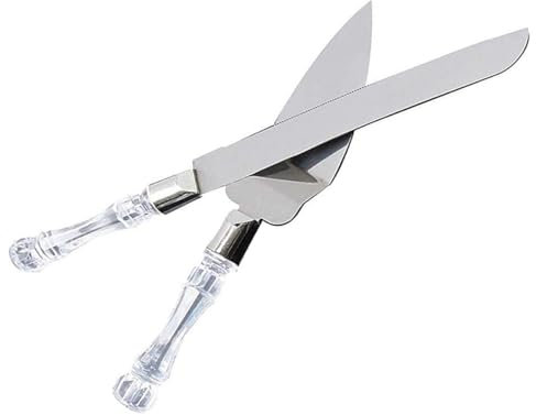 Wedding Clear Cake Cutter and Server Set with Crystal Handle Cake Cutting Set Reusable Cake Server Set Wedding Reception Tableware Supplies for Engagement Anniversary Birthday Party Gift