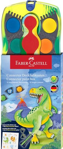 FABER-CASTELL 125013 - Wasserfarbkasten Connector Dino Edition mit 12 Farben inkl. Glow in the dark Tube