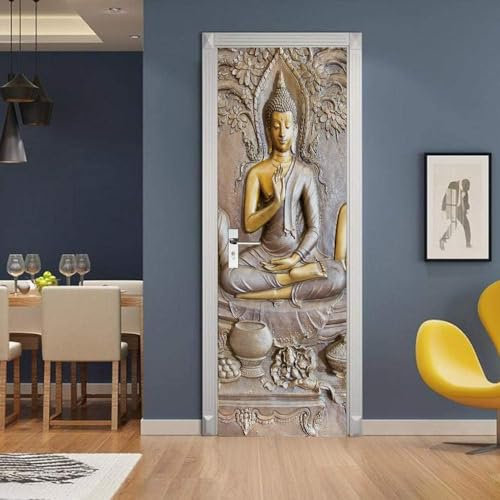 Türtapete Relief-Zen-Steinstatue 90 X 200 Cm Selbstklebend Türposter 3D Türaufkleber Fototapete 3D Effekt Türfolie Wandtattoo Wandbild - Diy Wohnzimmer Schlafzimmer Büro Wohnkultur Dekorati -1R5W-G3O1