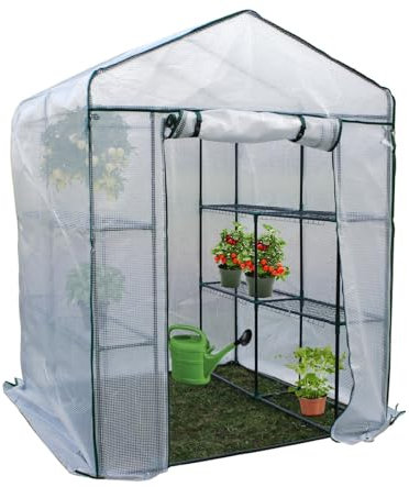Foliengewächshaus Treibhaus Regal Gewächshaus begehbar 140 x 140 x 200 cm Tomaten Gemüse Anzucht Frühbeet Grün