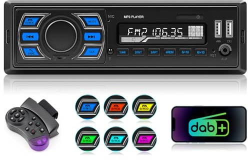 DAB/DAB+ 1Din Autoradio Bluetooth Freisprecheinrichtung, Hikity Auto MP3 Player Unterstützung für das Aufladen von Mobiltelefonen FM Radio mit USB AUX TF
