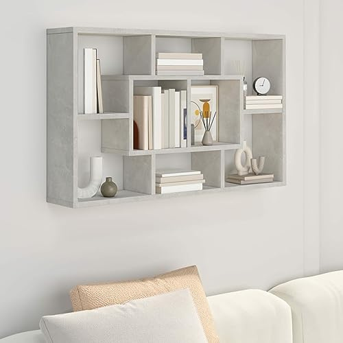 Rantry Casa Mensola a Muro Grigio Cemento 85x16x52,5cm in Legno Multistrato, Mensola da Muro, Mensole da Parete per Salotto, Ufficio, Camera da Letto, Bagno