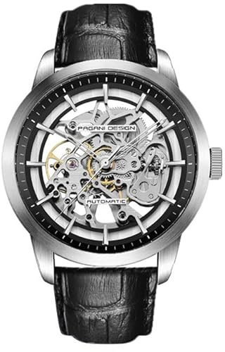 Pagani Design Classique Fashion Montre mécanique Automatique Squelette pour Hommes Bracelet en Cuir Acier Inoxydable Montre étanche Business Analogue Sports à remontage