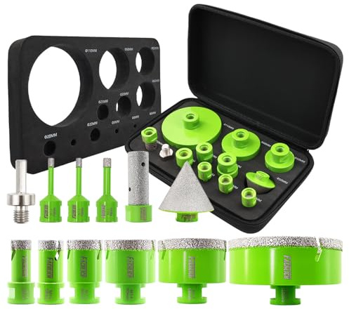 FACHLICH Fliesenlochsägen-Set - M14 Diamant-Kernbohrer-Set 12 Stück (6/6/8/20/25/35/50/68/110mm+20F+50B+Hex Adapter) für Fliesen Porzellan Granit Marmor