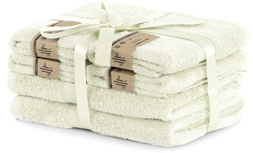 DecoKing Juego de 6 Toallas de Algodón Crudo - 4 de Mano (50x100cm) y 2 de Baño (70x140cm) - Bambú y Viscosa, Absorbentes, Antibacterianas