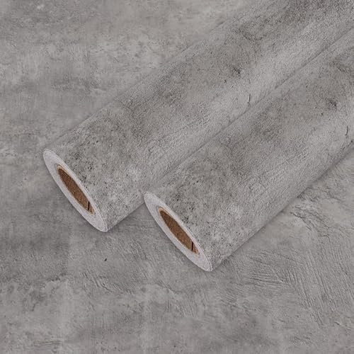 GBACHOOSE 2 Roll Grey Self Adhesive Wallpaper, 40x500cm Concrete Effect Sticky Back Plastic, Vinyl Film Peel and Stick Wallpaper, Waterproof Furniture Sticker for Kitchen Bathroom Countertop