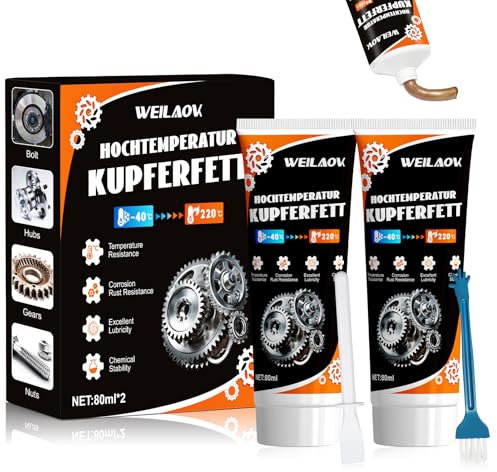 WEILAOK Kupferpaste für Bremsen, Kupferpaste, Bremsen Paste, kupferpaste für bremsen, Bremsenpaste, Hochtemperaturfett, Geeignet für Kfz-Bremslager und Diverse Schrauben, 80g, 2 Stück