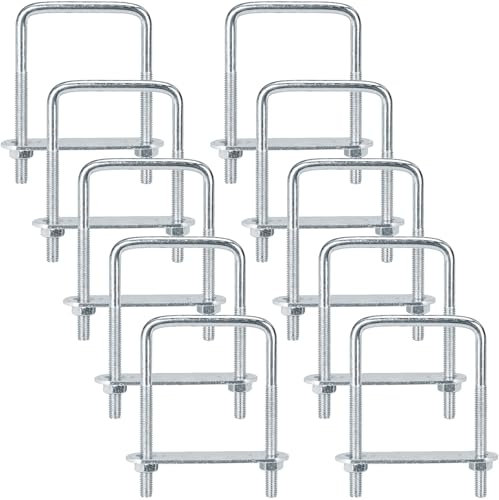 BLUESEABUY 10 Piezas Pernos en U M6 con Tuercas Placa de Marco Abrazadera Cuadrada Pernos Tornillos en U Acero Inoxidable para Tracción de Embarcaciones Automóviles Tubería(ángulo Recto 80x50mm)