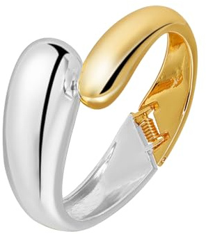 MILAKOO Teardrop Open Bangle Bracelet en Acier Inoxydable Chunky pour les Femmes Glossy Silver Minimalist Bracelet