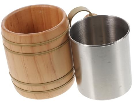 IMIKEYA Wooden Cup Stainless Steel Inside Japanese Style Cup for Water Hot Tea
