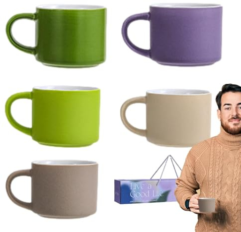 Tuxxjzm Juego de tazas de café, juego de tazas de café - Juego de 5 tazas de café pequeñas de cerámica - Tazas divertidas, taza de café moderna, taza de viaje con asa para café, té, jugo de
