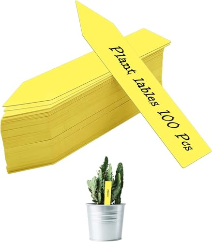 TEICHI Plant Labels for Outdoor Plants, 100pcs Plastic Plant Markers & Labels, Waterproof Garden Plant Tags for Seed Herb Seedling Vegetable Flower Potted Plants (Yellow)