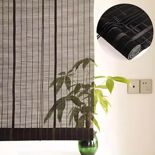 Eiauiuo Natürlich Bambus Rollo Jalousien Bambusvorhang Raffrollo Fensterrollo Holzrollos Seitenzugrollo Sonnenschutz Sichtschutz Lichtfilter-Rollo 60% Schattierungsrate für Türen Fenster Balkon Garten