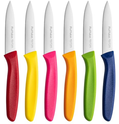 Ruffulon Gemüsemesser Set 6 Stück, Bunte Obstmesser,Küchen messer mit Ergonomischem,Professionelles Schälenmesser mit Hochwertiger Edelstahl,Gerader Schliff,Extra Scharfe Klinge,Spülmaschinenfest