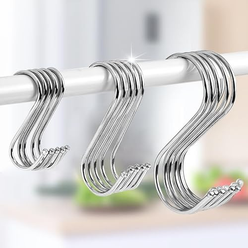 RQzaufania 30 Pezzi Ganci a Forma di S, Ganci Appendiabiti Multifunzione in Acciaio inox per Appendere Bagno, Camera da Letto, Ufficio e Cucina (Confezione Mista Argento)