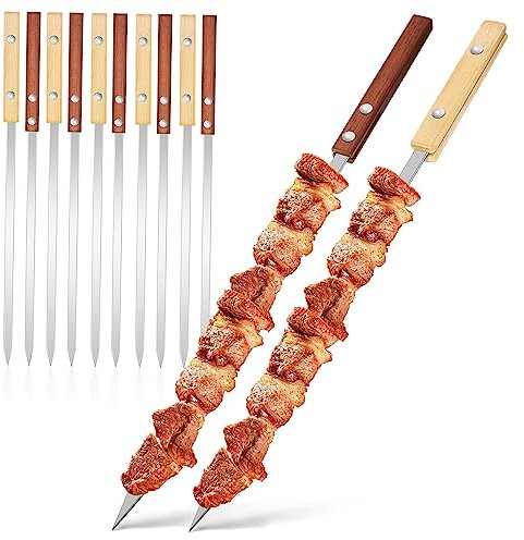 Yardwe 12piezas Brochetas De Barbacoa Con Mangos De Madera Palitos De Parrilla Portátiles De Acero Inoxidable Utensilios Para Camping y Parrillas Al Aire