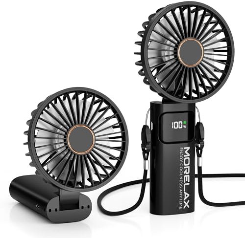 Portable Handheld Fan, USB Rechargeable Foldable Mini Personal Fan, 5200mAh, 180 Adjustable, 6 Speed Wind, 3 IN 1 Hand Cooling Desk Fan with LED Display for Home Office School Outdoor Travel, Black