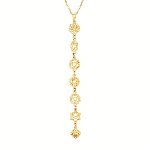 AITENME Langer Anhänger 7 Chakra Halskette Frauen Yoga Modeaccessoires Verstellbarer Kettengeist Geschenkschmuck Schmuck Y förmige Tanzparty