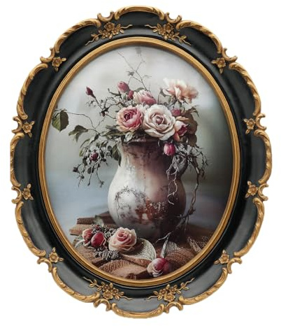 EvruCexul Oval Frame 8x10 - Black Gold Vintage Picture Frames 8x10, Antique Ornate Frames 8 X 10 With Glass Front For Tabletop Photo Display And Wall Hanging, Golden Frame 8 By 10
