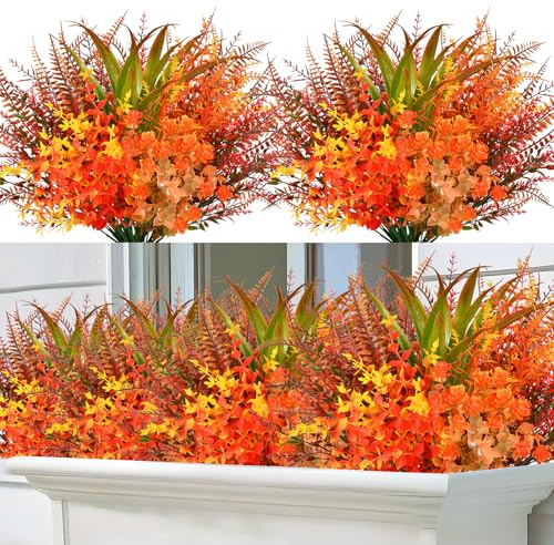 ZOCOYUU 9 Bundles Artificial Fall Plants Fake Flowers for Autumn Decoration Outdoor Faux Plastic UV Resistant Greenery for Garden Window Porch Patio Home (9 Bundles Fall Plants Fake Flowers-A)