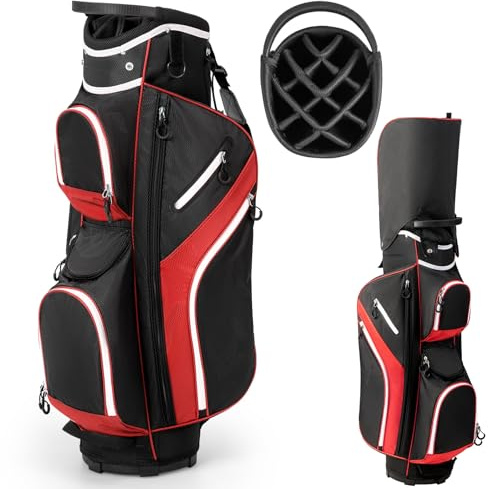 LIFEZEAL Sac de Golf, Sac de Voyage, étui à 14 Compartiments, Sac de Golf à bandoulière, léger, imperméable, Portable, avec Sangle, Porte-gobelets, 9 Sacs, Sac Isotherme, Porte-Parapluie (Rouge)