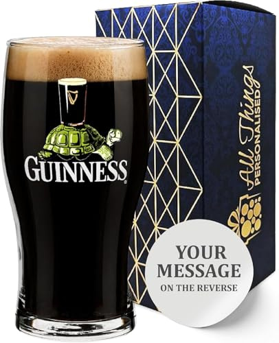 All Things Personalised Guinness Glass, Diseño Tortuga, 570 ml - Vaso de Cerveza Personalizado - Mensaje Personalizado - Regalos Fans Guinness - Grabado Láser, Apto Lavavajillas, con Caja de Regalo