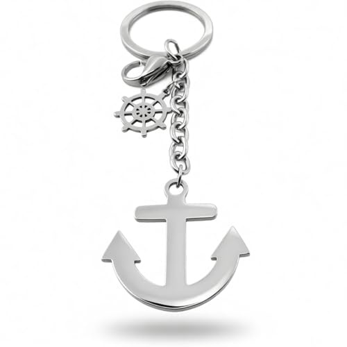 DEIMODRA® Portachiavi con Ciondolo Ancora e Timone Acciaio | Idee Regalo Natale per Appassionati di Mare | Regalo per Marinaio, Papà, Uomo