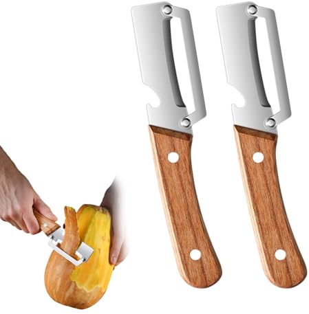 2PCS Multifunctional Vegetable Peeler, Stainless Steel Multi-Functional Fruit Peeler for Kitchen with Wooden Handle and Bottle Opener, Effortless Peeling for Apple, Potato, Pumpkin, Papaya