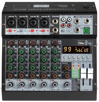 Mezclador de DJ, Mezclador de 6 vías, grabador de computadora, tarjeta de sonido for teléfono móvil, escenario, Bluetooth, USB, transmisión en, grabación de computadora, equipo de for DJ