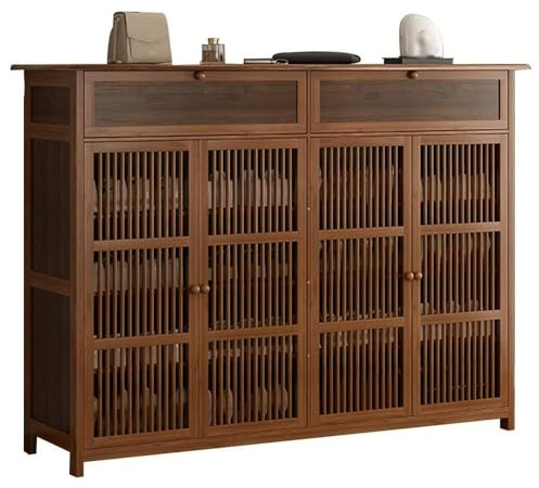 BEDCKCC Mueble Zapatero De Bambú, Armario De Zapatos De 4 Pisos Independiente, con 2 Cajones Desplegables, Adecuado para Pasillos, Vestíbulos, 130 X 33 X 99cm