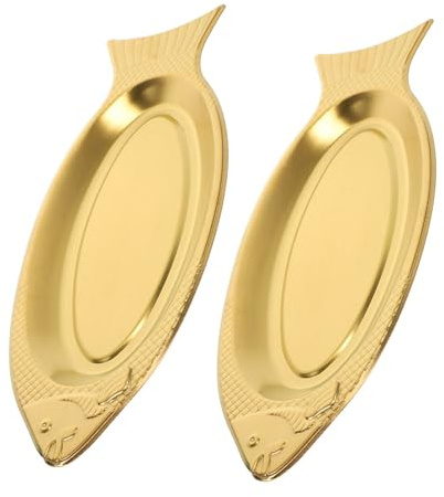 Uonlytech Plateaux de Service en Acier Inoxydable Or de Poisson pour Cuisson la Vapeur et Cuisson Four, Lot de 2 Plats Cuisine Résistants et Élégants