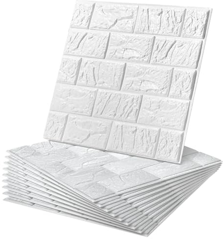 WADILE Peel and Stick 3D Wall Panels 12x12 Aluminum Foil Backing, Waterproof Self-Adhesive Wall Tiles for Kitchen Bathroom Living Room, White PVC Wall Decor – 10 Pack
