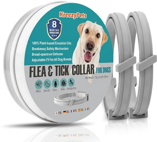 Collar Antiparasitario para Perros, Pack de 2-16 Meses de Protección Natural contra Pulgas, Garrapatas y Mosquitos - Impermeable y Ajustable (63cm) para Perro Grande, Mediano y Pequeño