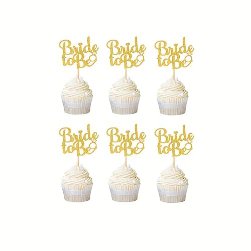 24 Bride To Be Cupcake Toppers, Gold Glitter Bride To Be Cake Topper, Decorations, Charms, Hamper Gift Tags, Gift Wrapping.