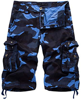 Onsoyours Bermuda Shorts Herren Sommer Kurze Hose Outdoor Casual Strandshorts Chino Cargo Shorts mit 6 Tasche Reine Farbe/Tarnung B Blau Medium