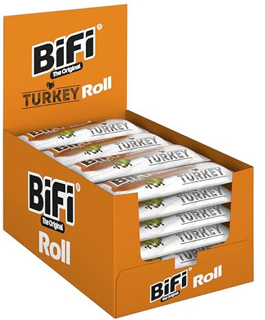 BiFi Roll Turkey - 24er Pack (24 x 45g) - Herzhafter Truthahn–Salami Fleischsnack – Snack im Teigmantel - für Unterwegs, im Büro oder beim Sport - mit Pfeffer, Koriander & Knoblauch