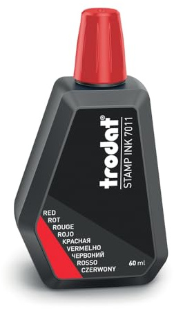 Trodat 7011 60ml Red Ink Bottle for Refilling Pads or Bearings, Water Based Ink for Stamping Documents, Clean and Sharp Footprints, Resealable Cap